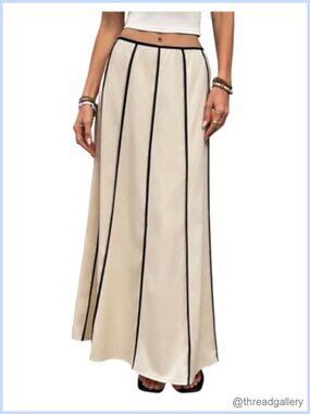 Fishtail Maxi Skirt Contrast Binding Low Rise Long Skirt